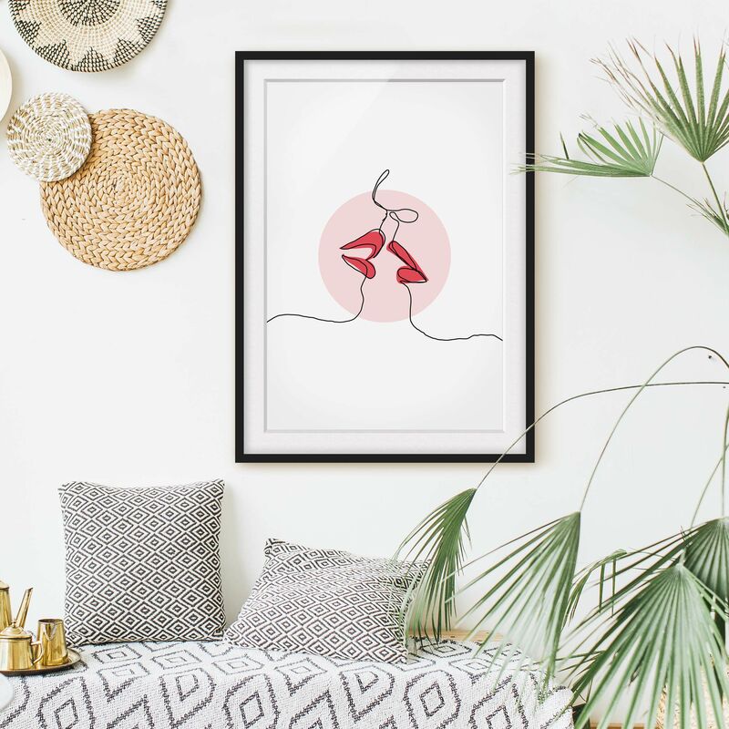 

Póster enmarcado - Lips kiss Line Art Dimensión LxA: 55cm x 40cm, Marco: Negro