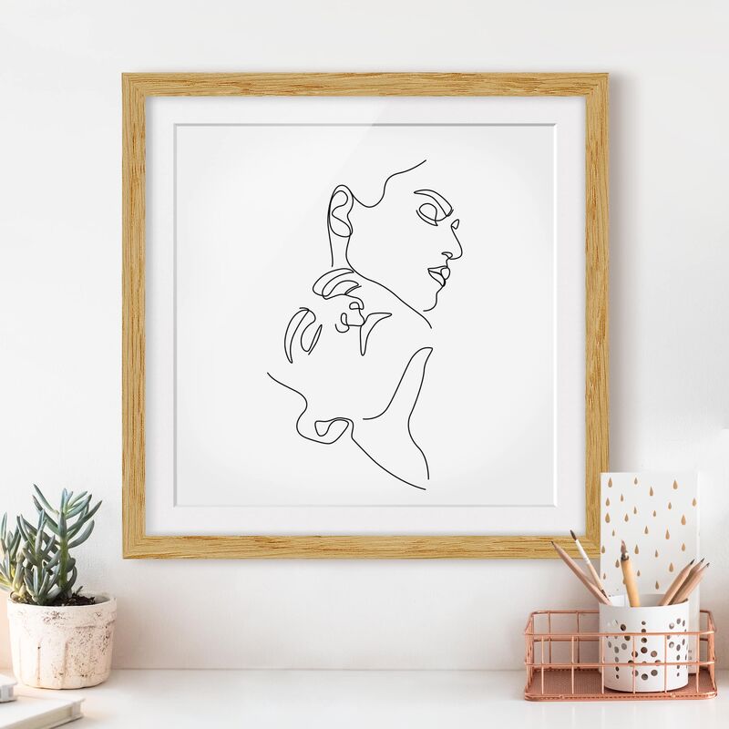 

Póster enmarcado - Line Art Women Faces Bianco Dimensión LxA: 70cm x 70cm, Marco: Roble