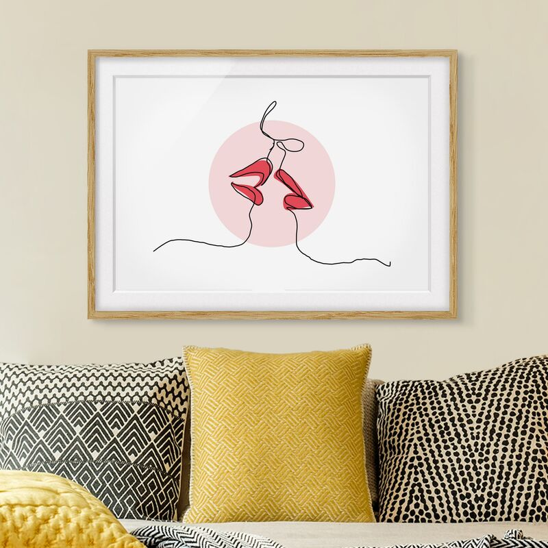 

Póster enmarcado - Lips kiss Line Art Dimensión LxA: 18cm x 24cm, Marco: Roble
