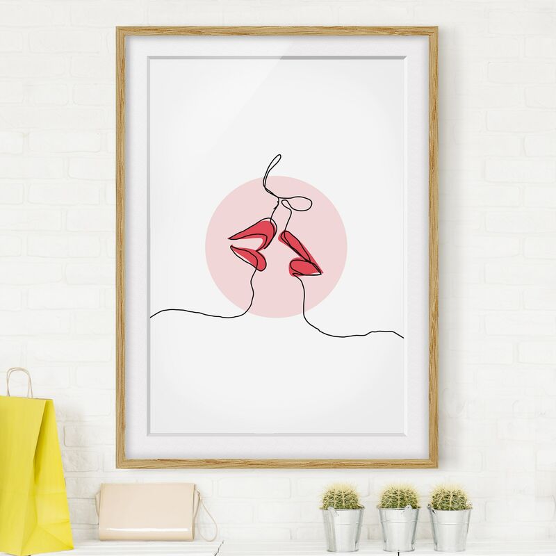 

Póster enmarcado - Lips kiss Line Art Dimensión LxA: 70cm x 50cm, Marco: Roble