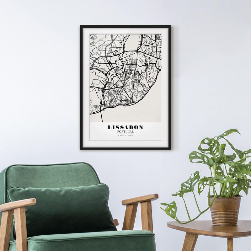 

Póster enmarcado - Lisbon City Map - Classic Dimensión LxA: 70cm x 50cm, Marco: Negro