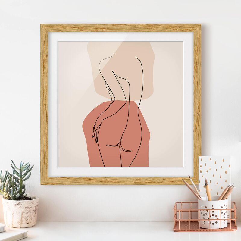

Póster enmarcado - Line Art Woman Back Brown Dimensión LxA: 70cm x 70cm, Marco: Roble