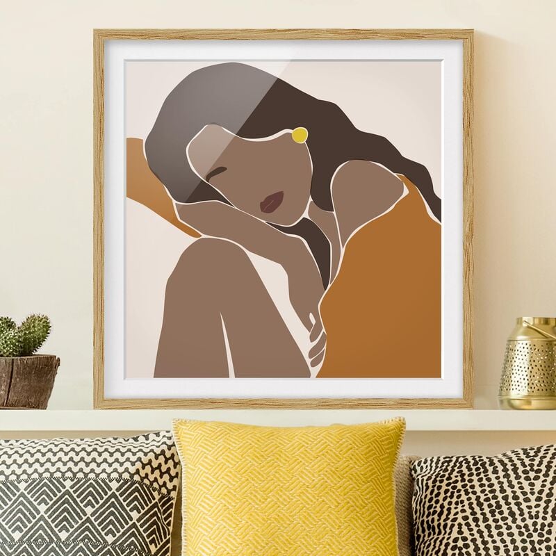 

Póster enmarcado - Line Art Woman Marrone Beige Dimensión LxA: 50cm x 50cm, Marco: Roble