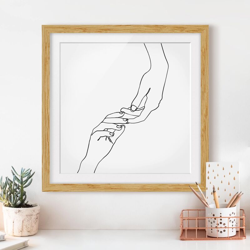 

Póster enmarcado - Linea Mani d'arte Toccando Bianco e nero Dimensión LxA: 30cm x 30cm, Marco: Roble