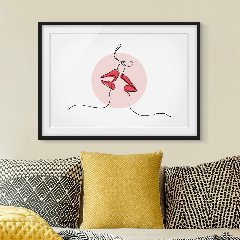 

Póster enmarcado - Lips kiss Line Art Dimensión LxA: 50cm x 70cm, Marco: Negro
