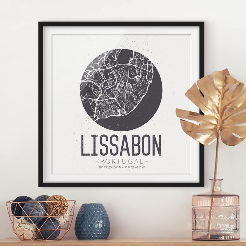 

Póster enmarcado - Lisbon City Map - Retro Dimensión LxA: 30cm x 30cm, Marco: Negro