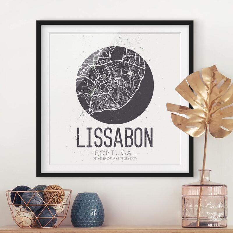 

Póster enmarcado - Lisbon City Map - Retro Dimensión LxA: 20cm x 20cm, Marco: Negro