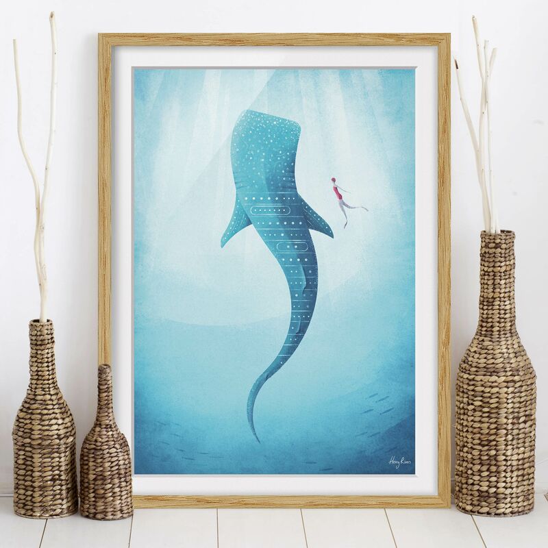 

Póster enmarcado - Lo squalo balena Dimensión LxA: 55cm x 40cm, Marco: Roble