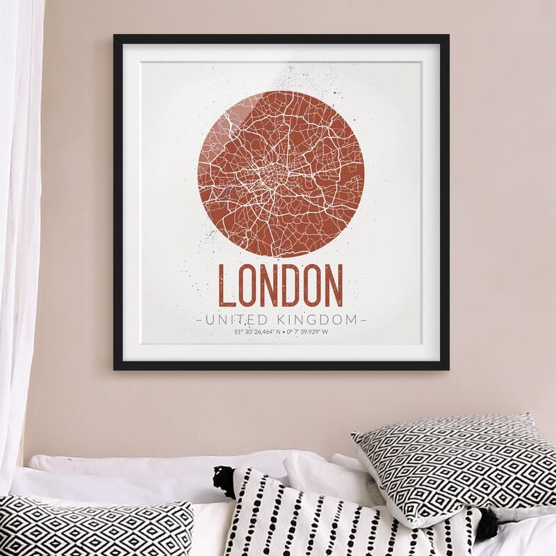 

Póster enmarcado - London City Map - Retro Dimensión LxA: 50cm x 50cm, Marco: Negro