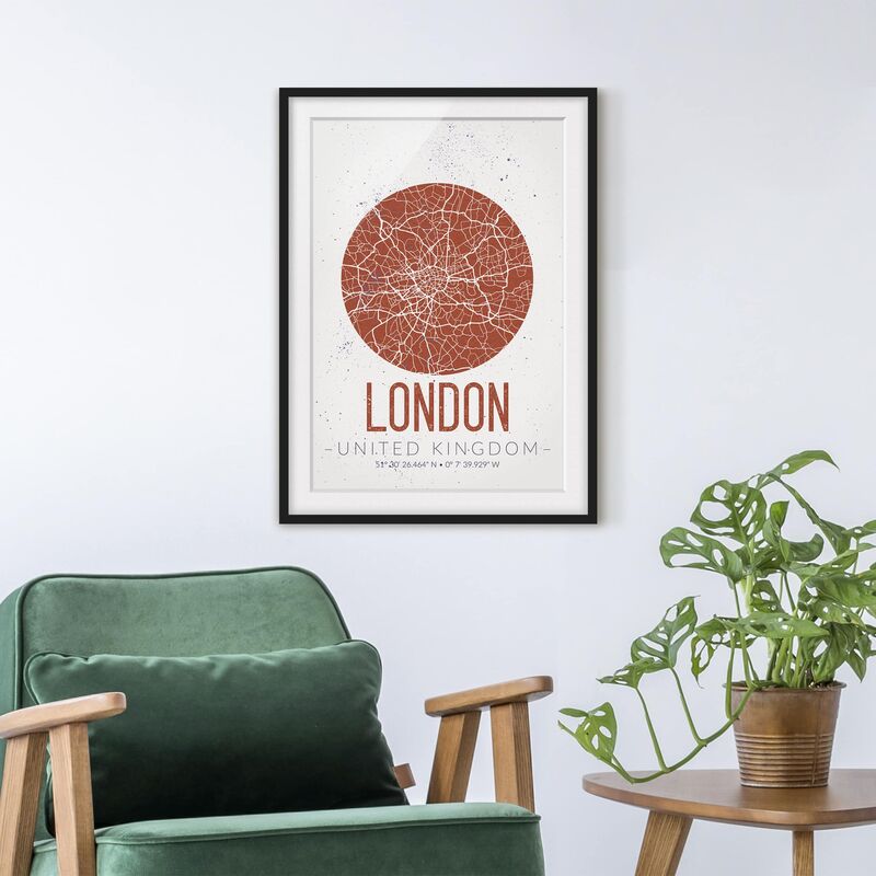 

Póster enmarcado - London City Map - Retro Dimensión LxA: 40cm x 30cm, Marco: Negro