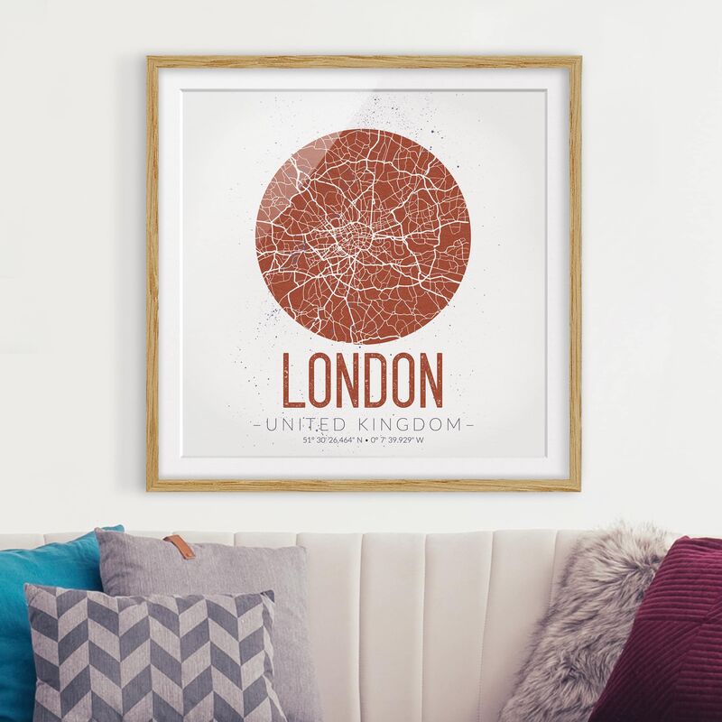 

Póster enmarcado - London City Map - Retro Dimensión LxA: 20cm x 20cm, Marco: Roble