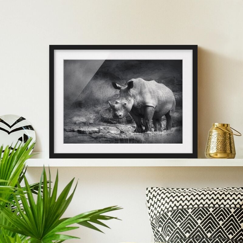 

Póster enmarcado - Lonesome Rhinoceros Dimensión LxA: 50cm x 70cm, Marco: Negro