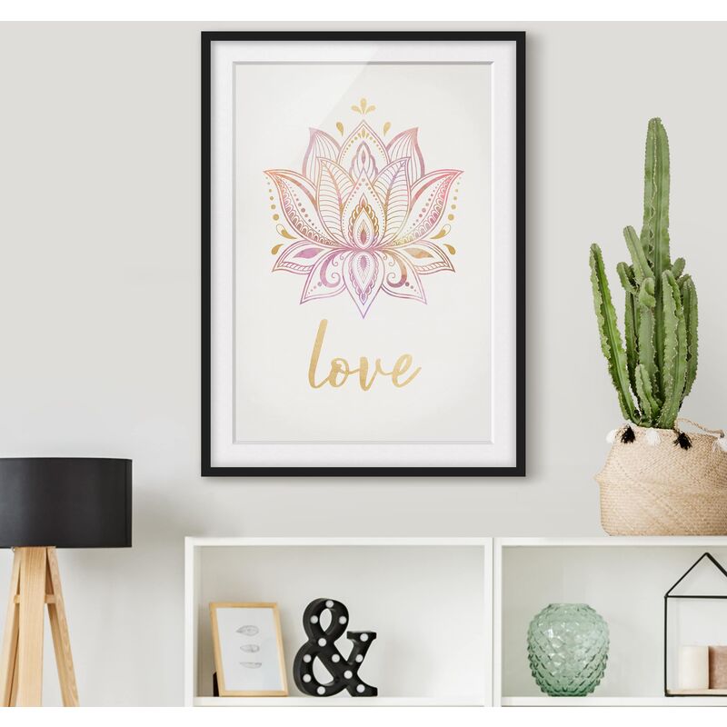 

Póster enmarcado - Lotus illustrazione Oro Rosa Dimensión LxA: 24cm x 18cm, Marco: Negro