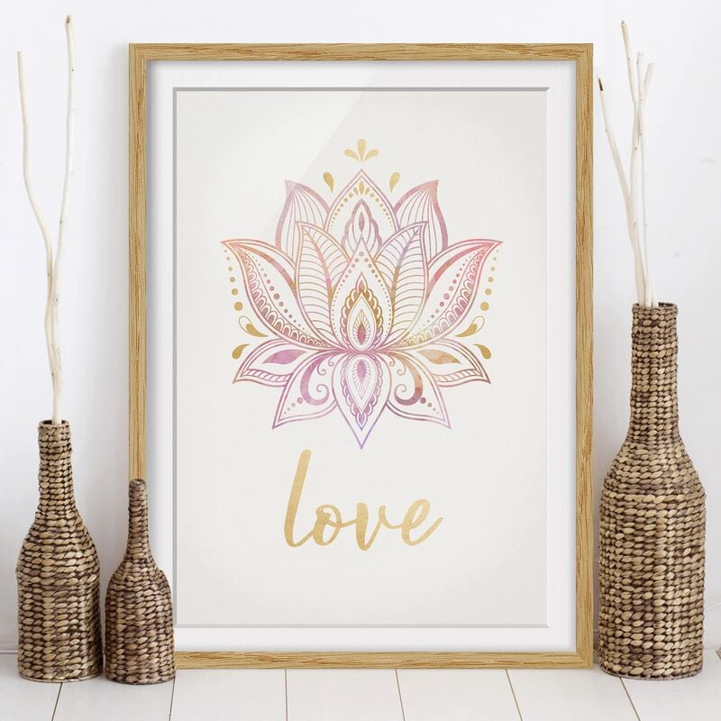 

Póster enmarcado - Lotus illustrazione Oro Rosa Dimensión LxA: 24cm x 18cm, Marco: Roble