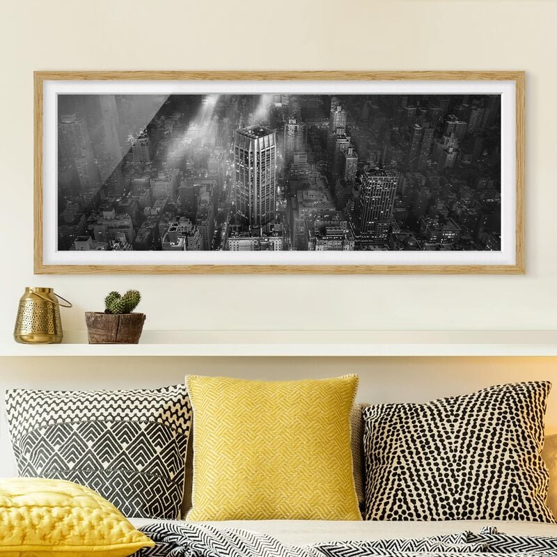 

Póster enmarcado - Luce del sole su New York Dimensión LxA: 40cm x 100cm, Marco: Roble