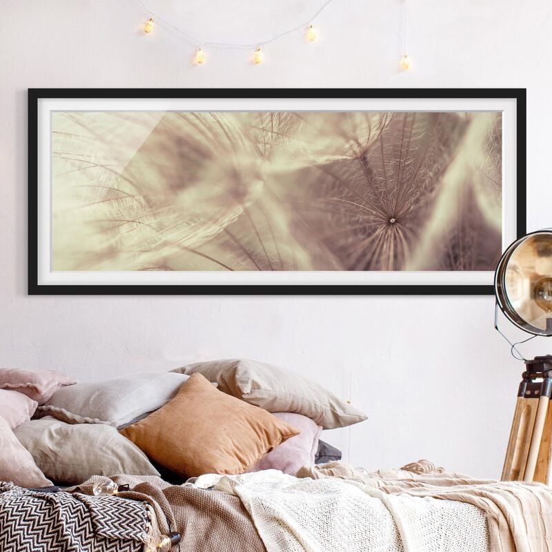 

Póster enmarcado - Macro Colpo Dettagliato E Tarassaco Con Effetto Sfocatura Epoca Dimensión LxA: 30cm x 75cm, Marco: Negro