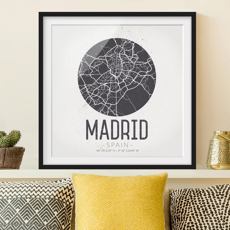 

Póster enmarcado - Madrid City Map - Retro Dimensión LxA: 20cm x 20cm, Marco: Negro