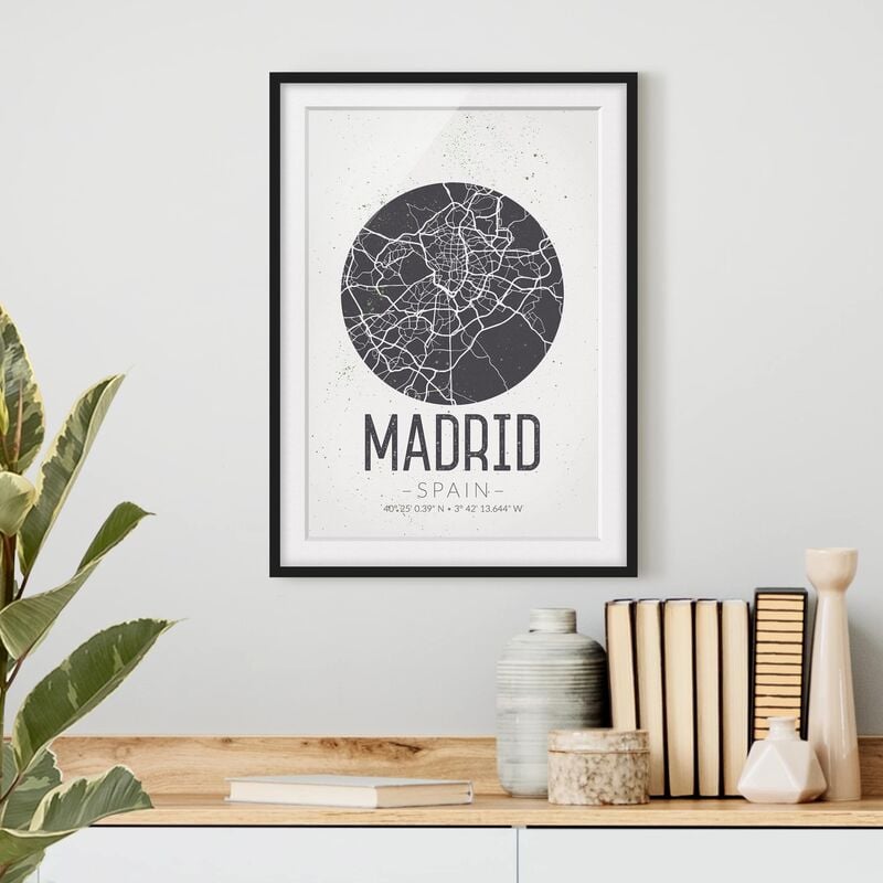 

Póster enmarcado - Madrid City Map - Retro Dimensión LxA: 40cm x 30cm, Marco: Negro