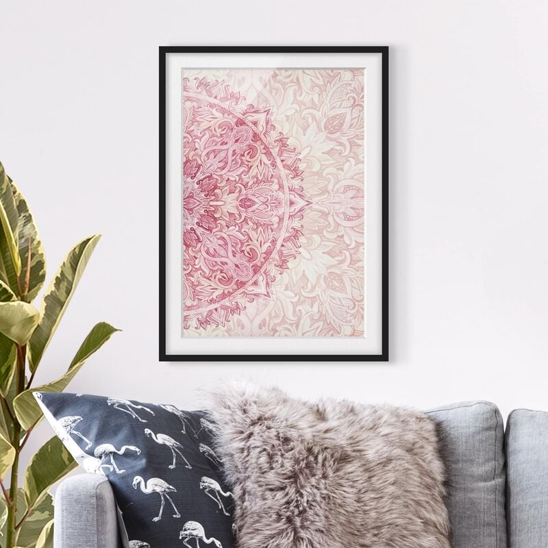 

Póster enmarcado - Mandala Acquerello Ornamento Semicerchio Rosa Beige Dimensión LxA: 55cm x 40cm, Marco: Negro