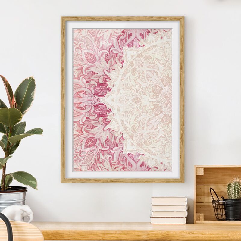 

Póster enmarcado - Mandala Acquerello Ornamento Semicerchio Beige Rosa Dimensión LxA: 70cm x 50cm, Marco: Roble