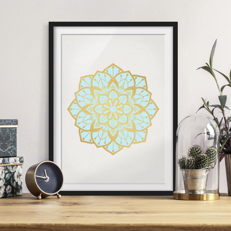 

Póster enmarcado - Mandala illustrazione Fiore Azzurro Oro Dimensión LxA: 40cm x 30cm, Marco: Negro