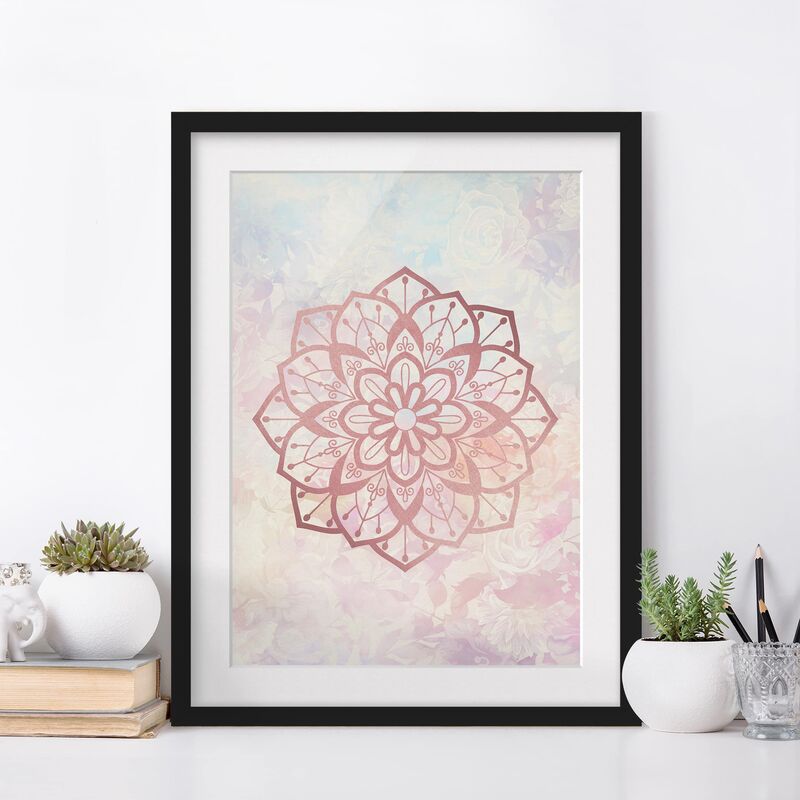 

Póster enmarcado - Mandala illustrazione Fiore Rosa pastello Dimensión LxA: 70cm x 50cm, Marco: Negro