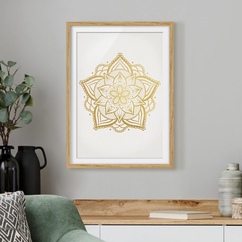 

Póster enmarcado - Mandala Capo Illustrazione oro bianco Dimensión LxA: 55cm x 40cm, Marco: Roble