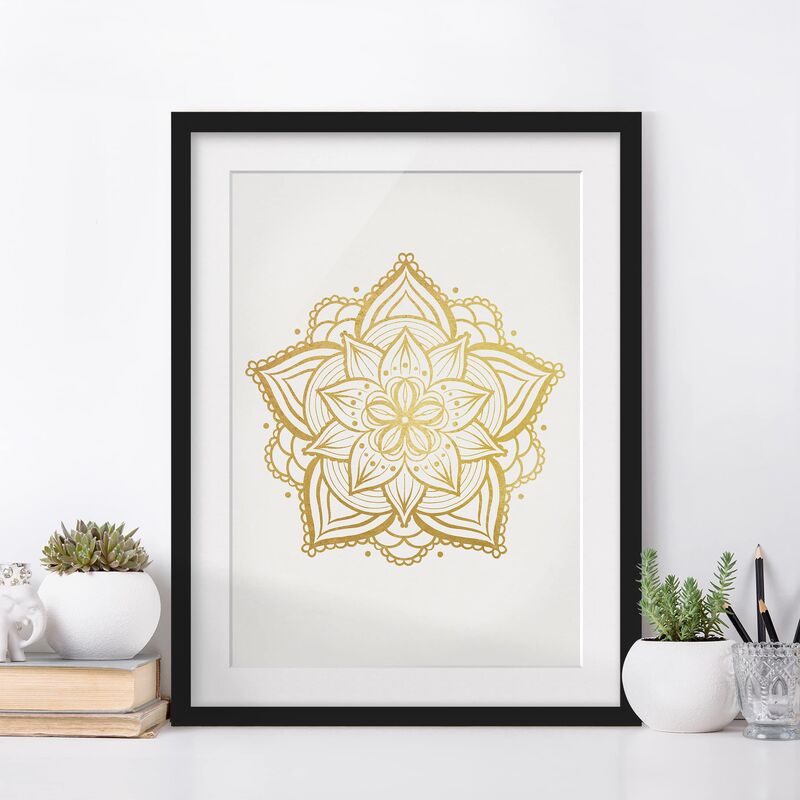 

Póster enmarcado - Mandala Capo Illustrazione oro bianco Dimensión LxA: 55cm x 40cm, Marco: Negro