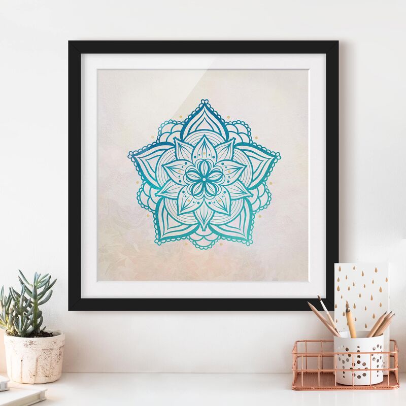 

Póster enmarcado - Mandala illustrazione Mandala oro blu Dimensión LxA: 30cm x 30cm, Marco: Negro
