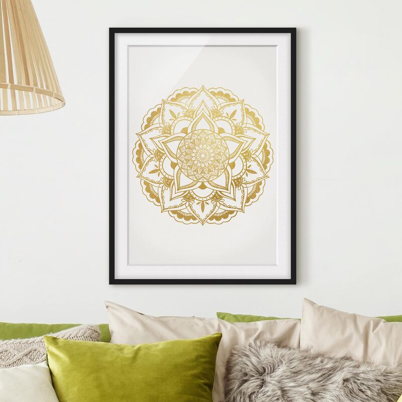 

Póster enmarcado - Mandala Illustrazione ornamento oro bianco Dimensión LxA: 100cm x 70cm, Marco: Negro