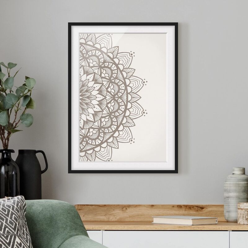 

Póster enmarcado - Mandala Illustrazione Shabby Beige Bianco Dimensión LxA: 70cm x 50cm, Marco: Negro