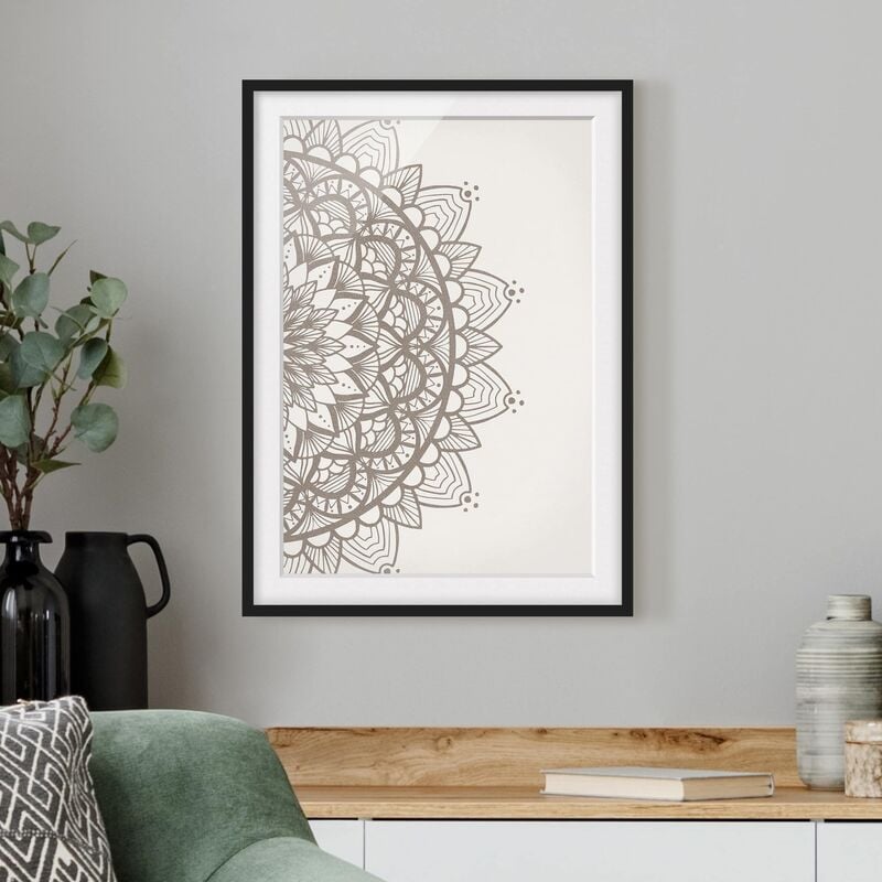 

Póster enmarcado - Mandala Illustrazione Shabby Beige Bianco Dimensión LxA: 100cm x 70cm, Marco: Negro