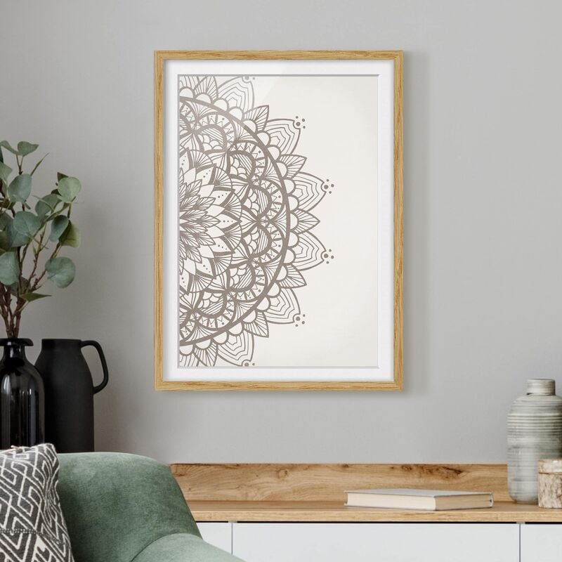 

Póster enmarcado - Mandala Illustrazione Shabby Beige Bianco Dimensión LxA: 100cm x 70cm, Marco: Roble