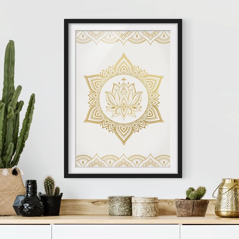 

Póster enmarcado - Mandala Lotus illustrazione ornamento oro bianco Dimensión LxA: 70cm x 50cm, Marco: Negro