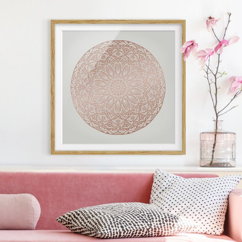 

Póster enmarcado - Mandala Ornament In Rame Oro Dimensión LxA: 70cm x 70cm, Marco: Roble
