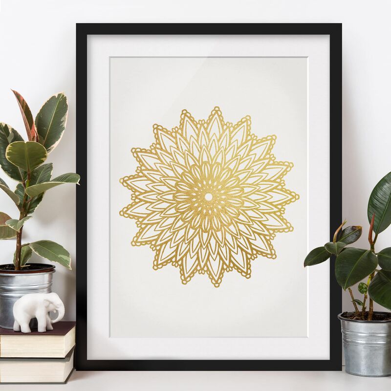 

Póster enmarcado - Mandala Sun Illustrazione oro bianco Dimensión LxA: 40cm x 30cm, Marco: Negro