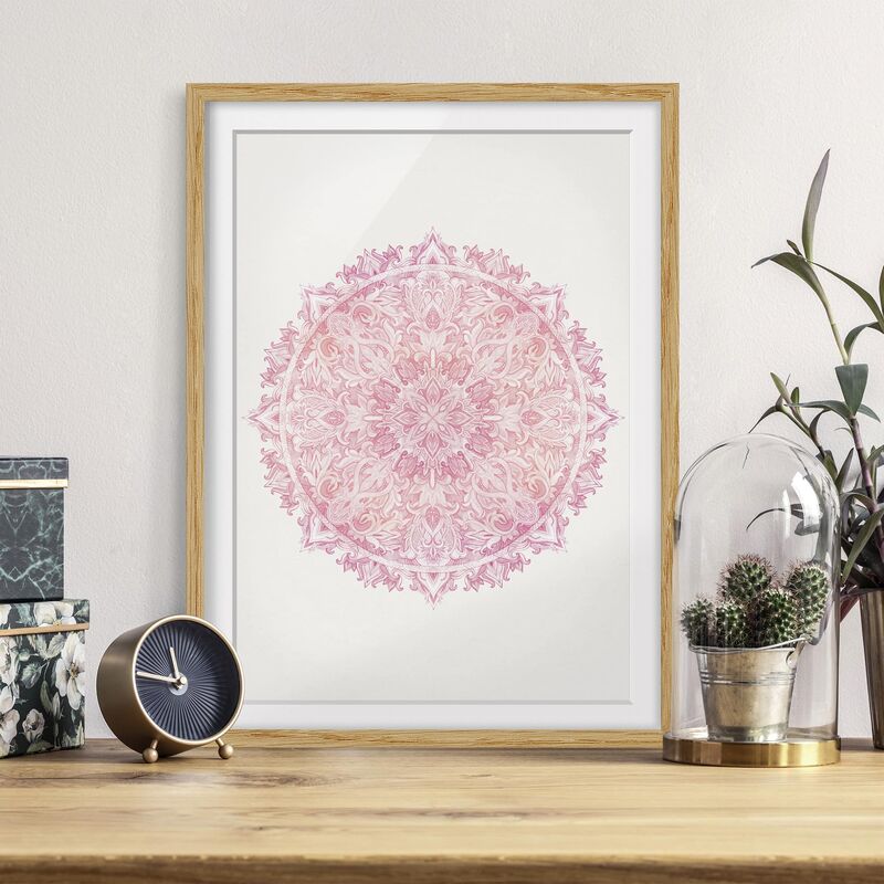 

Póster enmarcado - Mandala Watercolor Pink Rose Ornamento Dimensión LxA: 40cm x 30cm, Marco: Roble