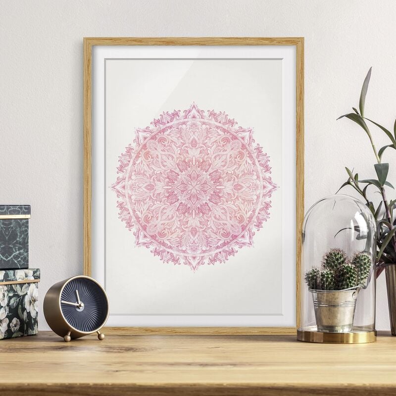 

Póster enmarcado - Mandala Watercolor Pink Rose Ornamento Dimensión LxA: 55cm x 40cm, Marco: Roble