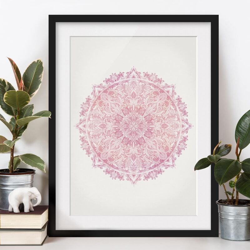 

Póster enmarcado - Mandala Watercolor Pink Rose Ornamento Dimensión LxA: 55cm x 40cm, Marco: Negro