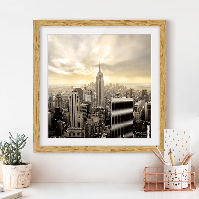 

Póster enmarcado - Manhattan Dawn Dimensión LxA: 30cm x 30cm, Marco: Roble