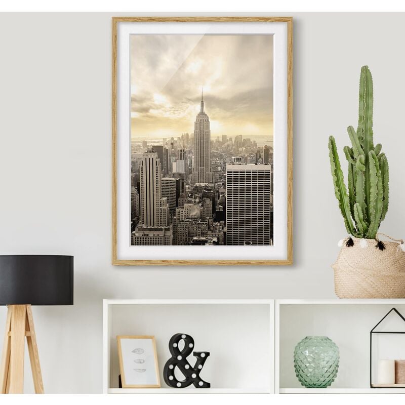 

Póster enmarcado - Manhattan Dawn Dimensión LxA: 100cm x 70cm, Marco: Roble