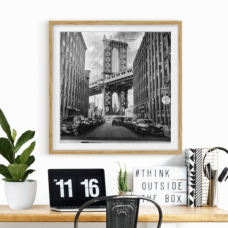 

Póster enmarcado - Manhattan Bridge In America Dimensión LxA: 20cm x 20cm, Marco: Roble