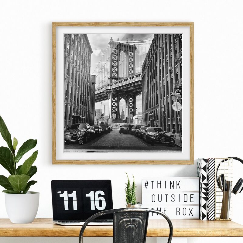 

Póster enmarcado - Manhattan Bridge In America Dimensión LxA: 50cm x 50cm, Marco: Roble