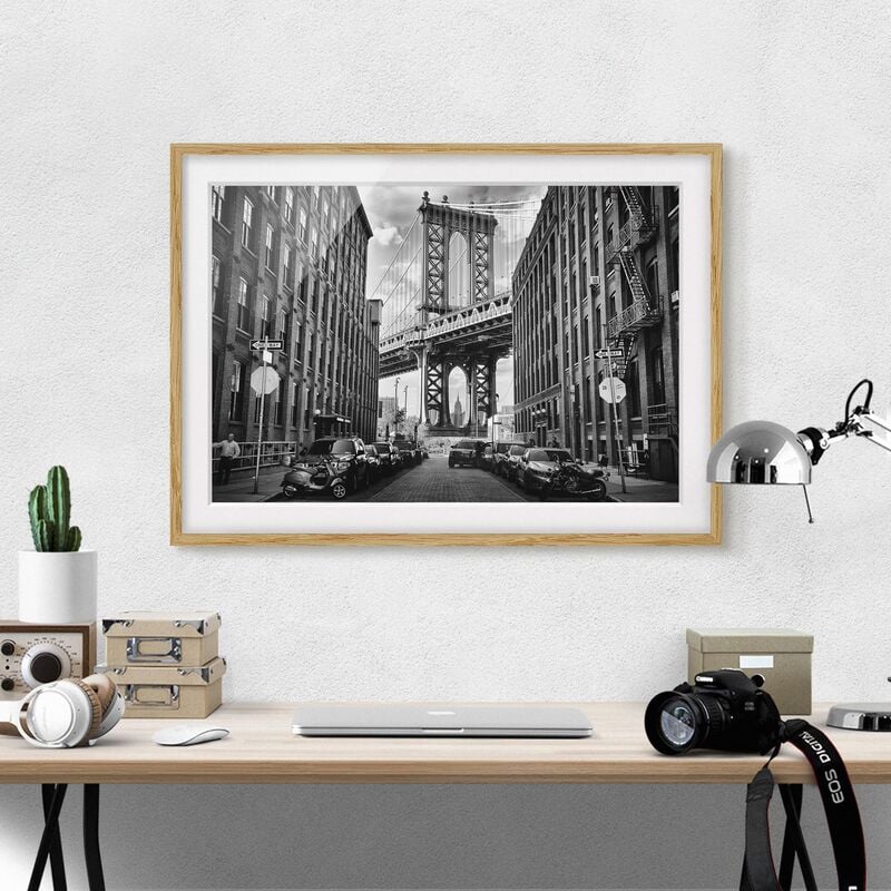 

Póster enmarcado - Manhattan Bridge In America Dimensión LxA: 50cm x 70cm, Marco: Roble