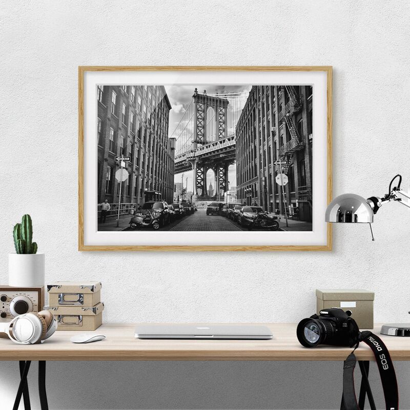 

Póster enmarcado - Manhattan Bridge In America Dimensión LxA: 70cm x 100cm, Marco: Roble