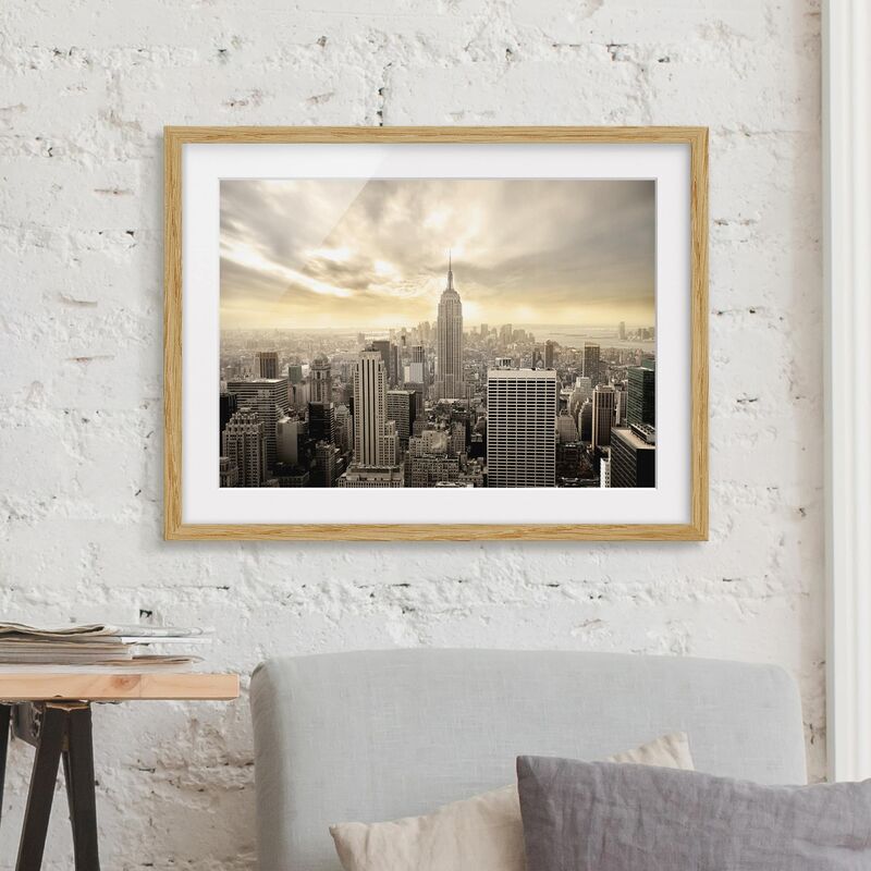 

Póster enmarcado - Manhattan Dawn Dimensión LxA: 40cm x 55cm, Marco: Roble