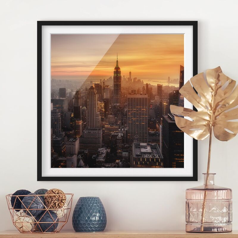 

Póster enmarcado - Manhattan Skyline Evening Dimensión LxA: 20cm x 20cm, Marco: Negro