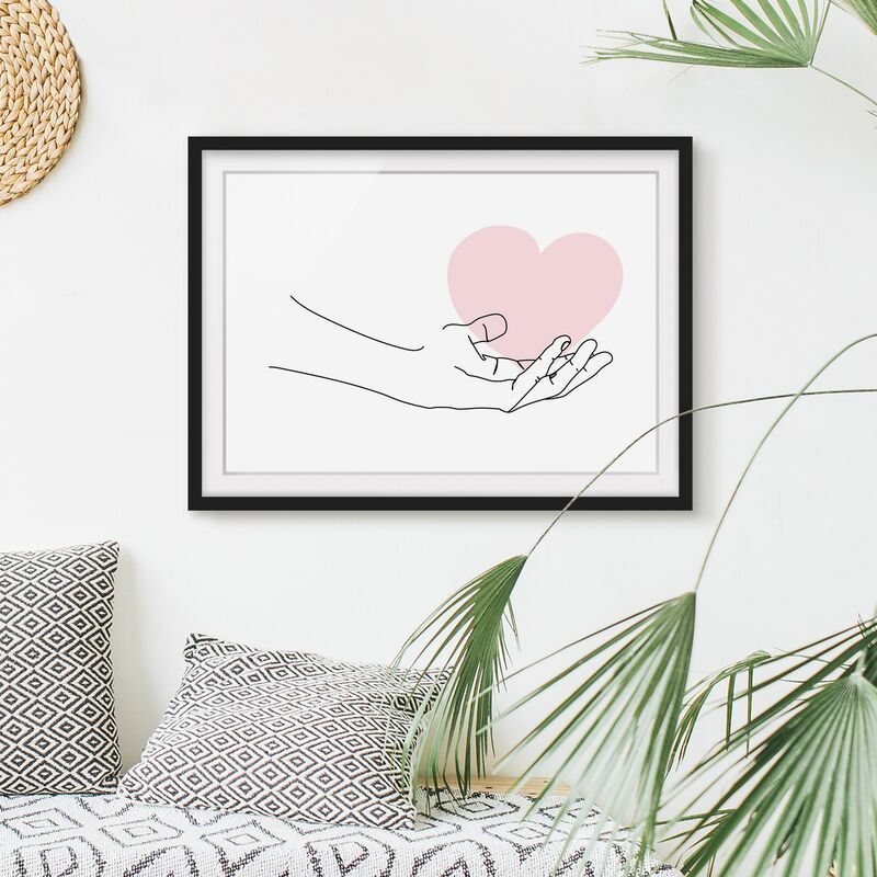 

Póster enmarcado - Mano con cuore Line Art Dimensión LxA: 40cm x 55cm, Marco: Negro
