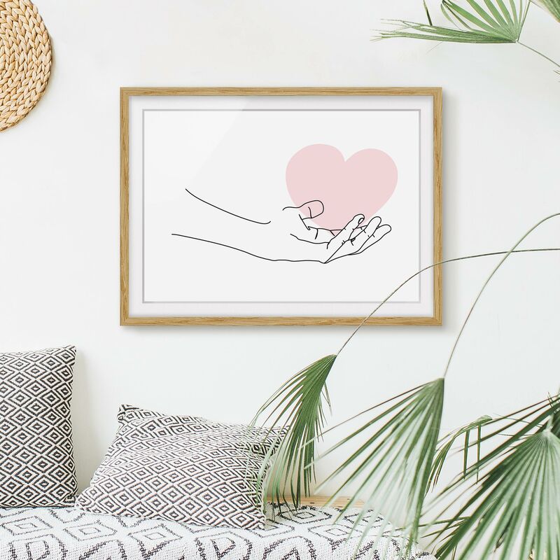 

Póster enmarcado - Mano con cuore Line Art Dimensión LxA: 40cm x 55cm, Marco: Roble