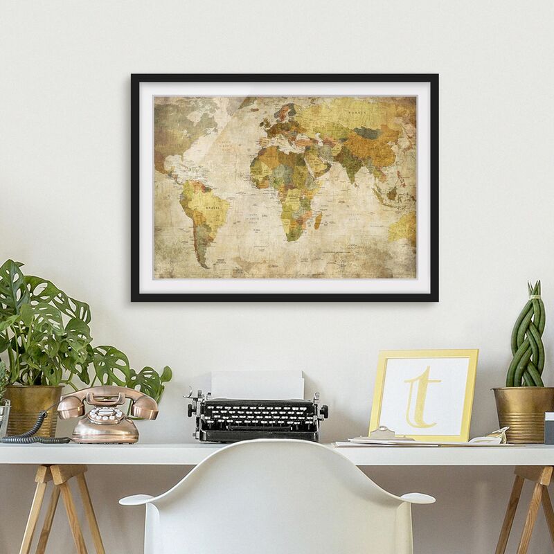 

Póster enmarcado - Map Of The World Dimensión LxA: 30cm x 40cm, Marco: Negro